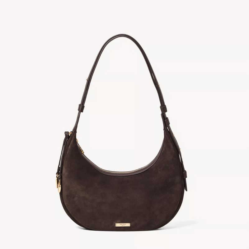Image of brown suede handbag