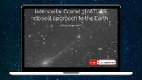 graphic showing comet 3I/ATLAS on a laptop screen against a background of stars