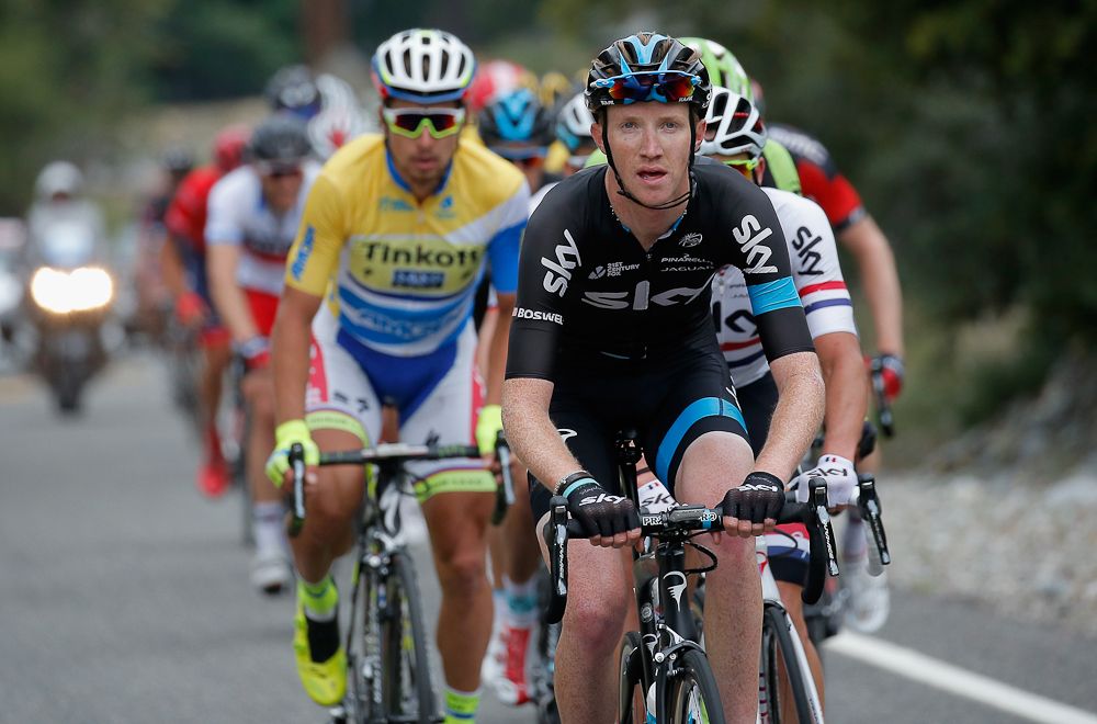 Ian Boswell leads the bunch on the early slopes of Mt. Baldy during stage 7 at the 2015 Tour of California.