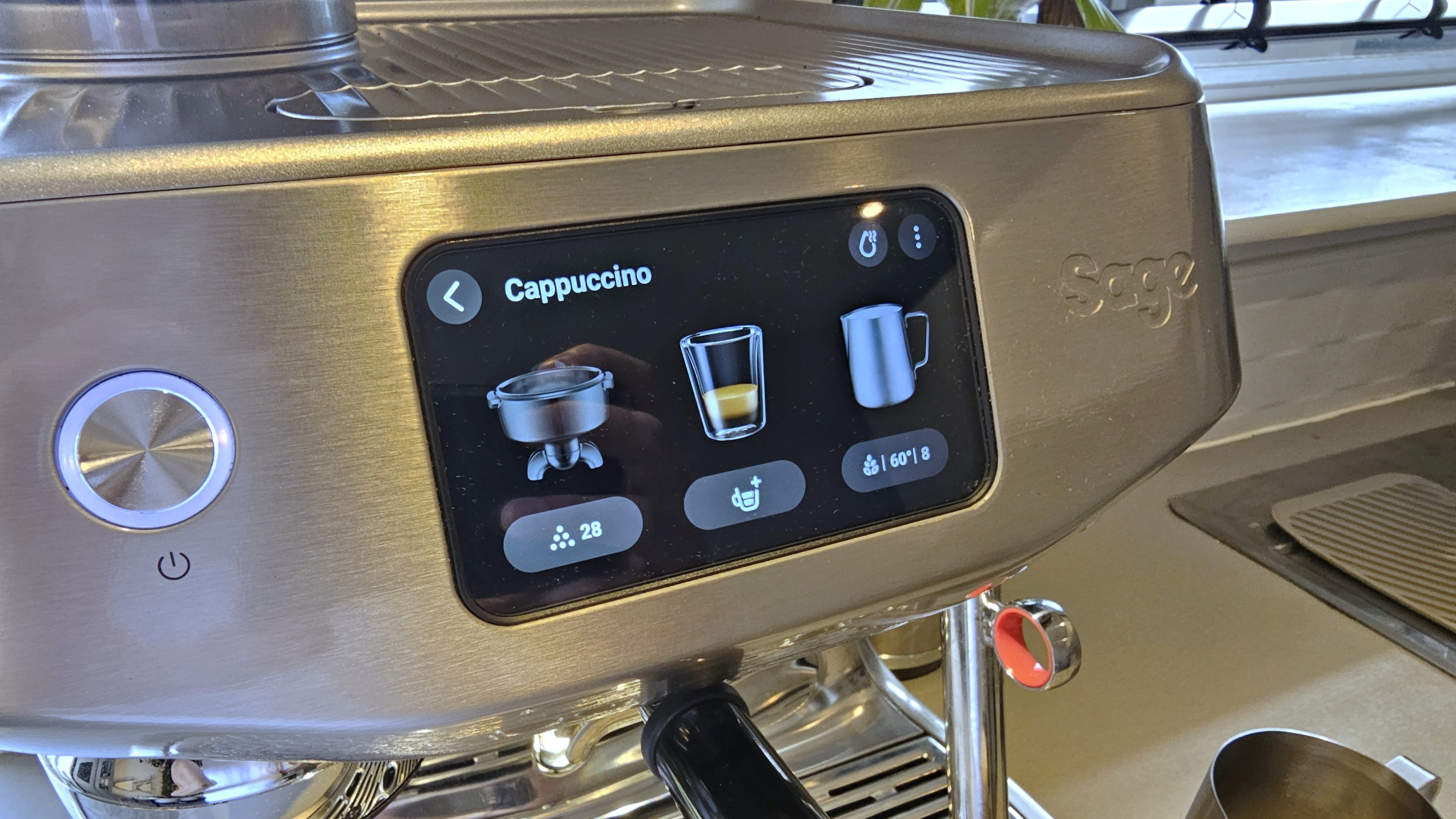 Touchscreen control panel on Sage Oracle Jet coffee maker