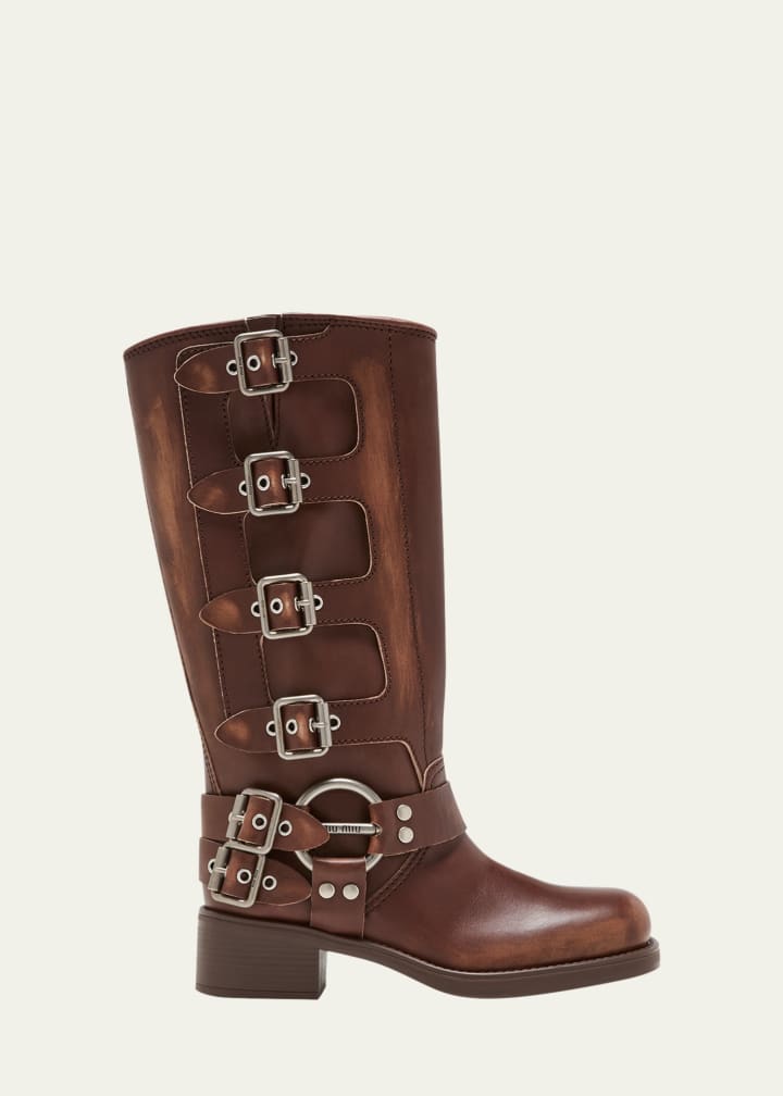 Leather Harness Buckle Biker Boots