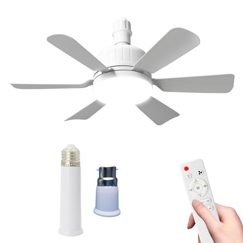 46cm Ceiling Fan Light Bulb Bayonet Fitting, Ceilings Fans With Light &amp;amp; Remote Control, Ceiling Fans Lights Dimmable, E27/b22 Ceilings Lamp With 6 Blade, 3 Speed Timing (b22-White+extension Rods)