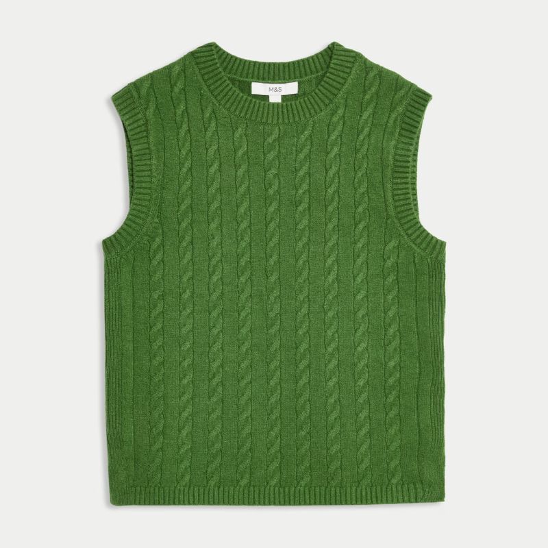 M&amp;amp;S, Air-Yarn Cable Knit Crew Neck Knitted Vest