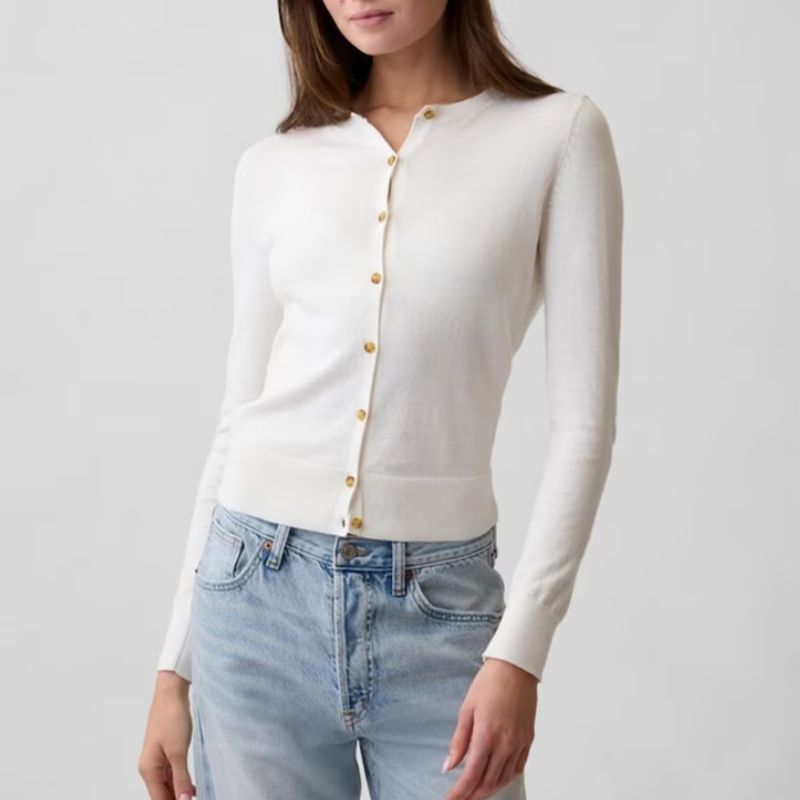 GAP, White Crew Neck Cardigan