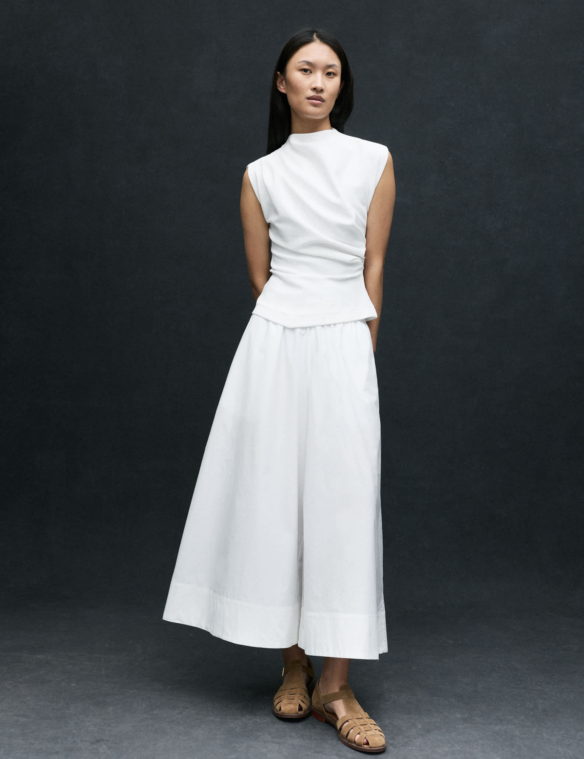 Pure Cotton Cropped Palazzo Trousers