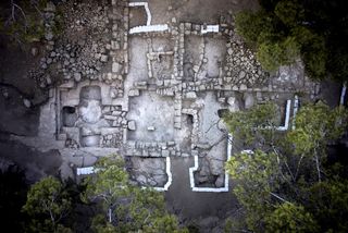 The excavations at Horbat Ha-Gardi in Israel, where archaeologists say they may have found the Tomb of the Maccabees, are seen in this bird's-eye.
