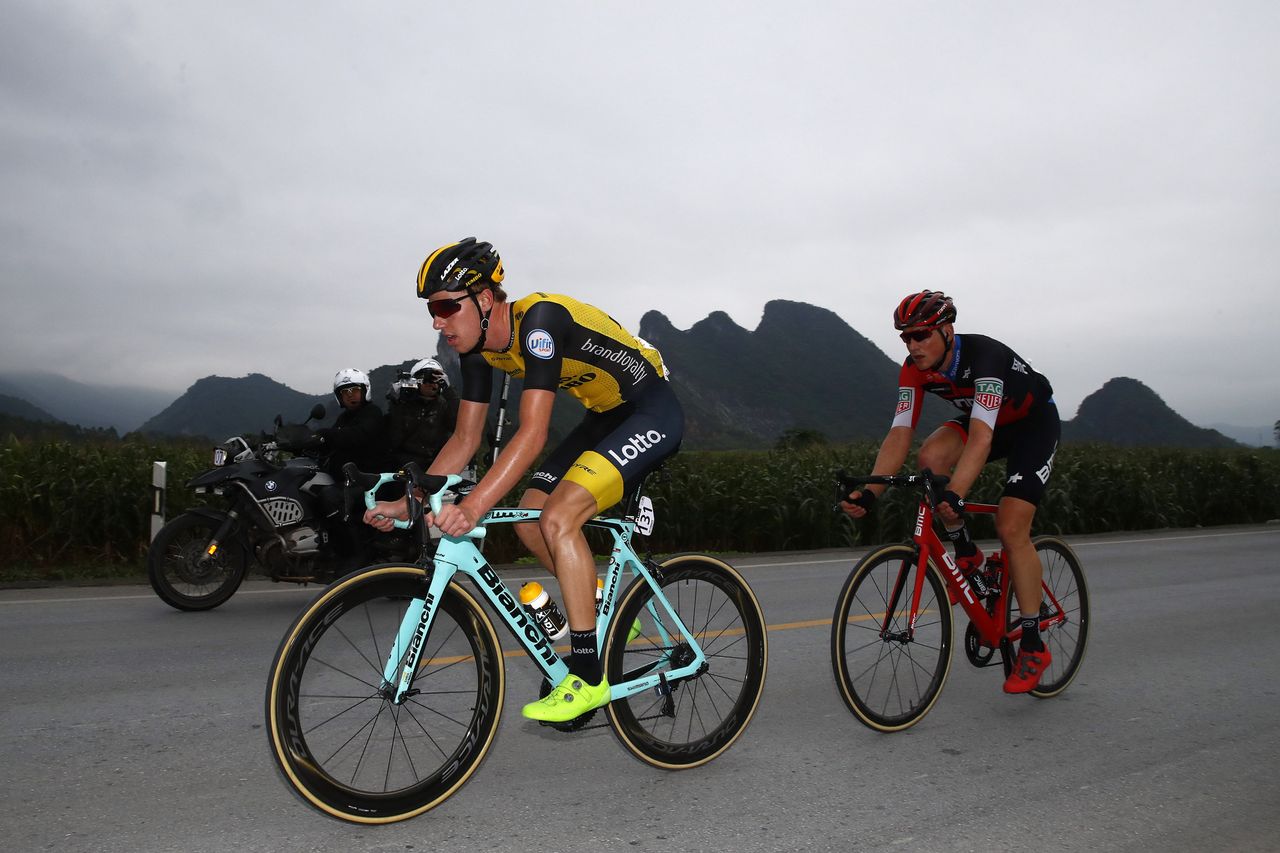 Pascal Eenkhoorn (LottoNL-Jumbo) and Stefan K&uuml;ng (BMC Racing) fought to stay away