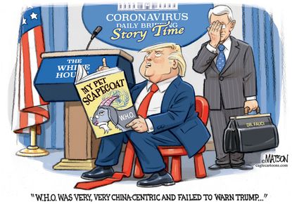 Political Cartoon U.S. Trump Fauci WHO coronavirus scapegoat