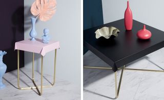 Debra Folz's 'Drape' tables cleverly referenced the fall of fabrics over furniture with powder-coated, pastel-toned finishes