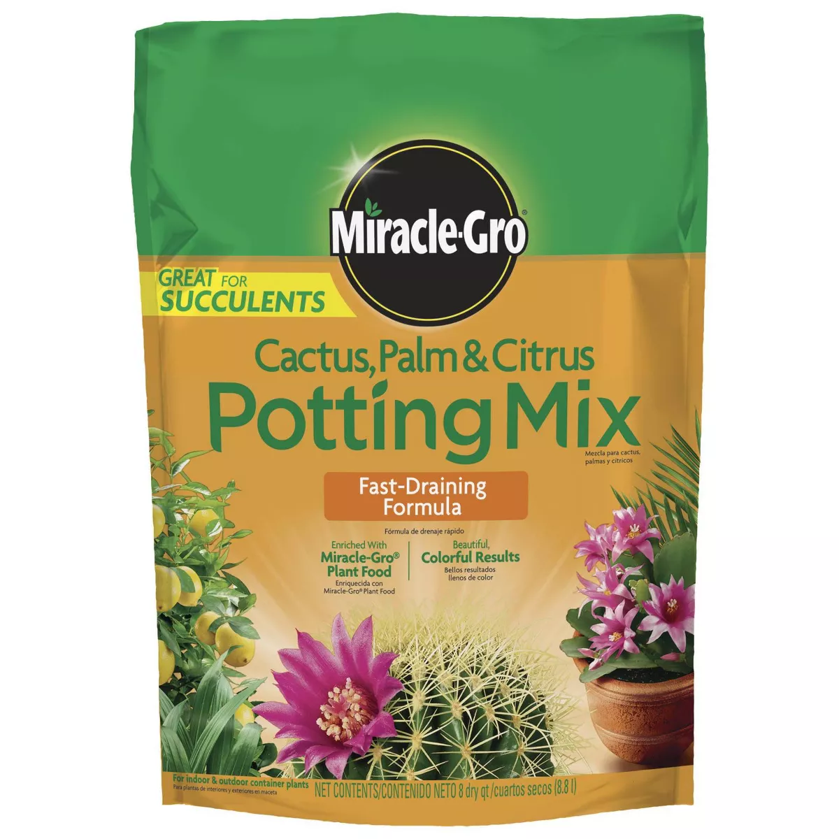 Miracle-Gro Cactus Palm Citrus Potting Soil - 8qt: Enriched Mix for Indoor Plant Growth, Fast Drainage