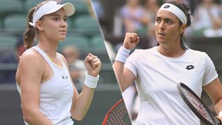 Elena Rybakina and Ons Jabeur in action at Wimbledon 2022
