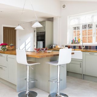 kitchen with counter and white chair