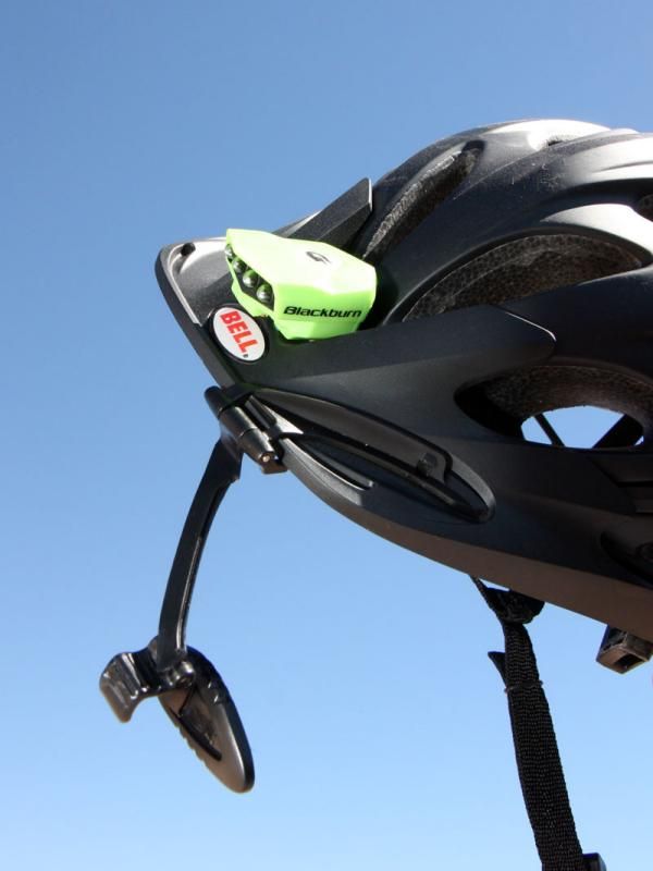 The Muni's Blade Plus visor includes an integrated mount for Blackburn's Flea 2.0 LED light and also doubles as a base for the clip-on, foldaway mirror.