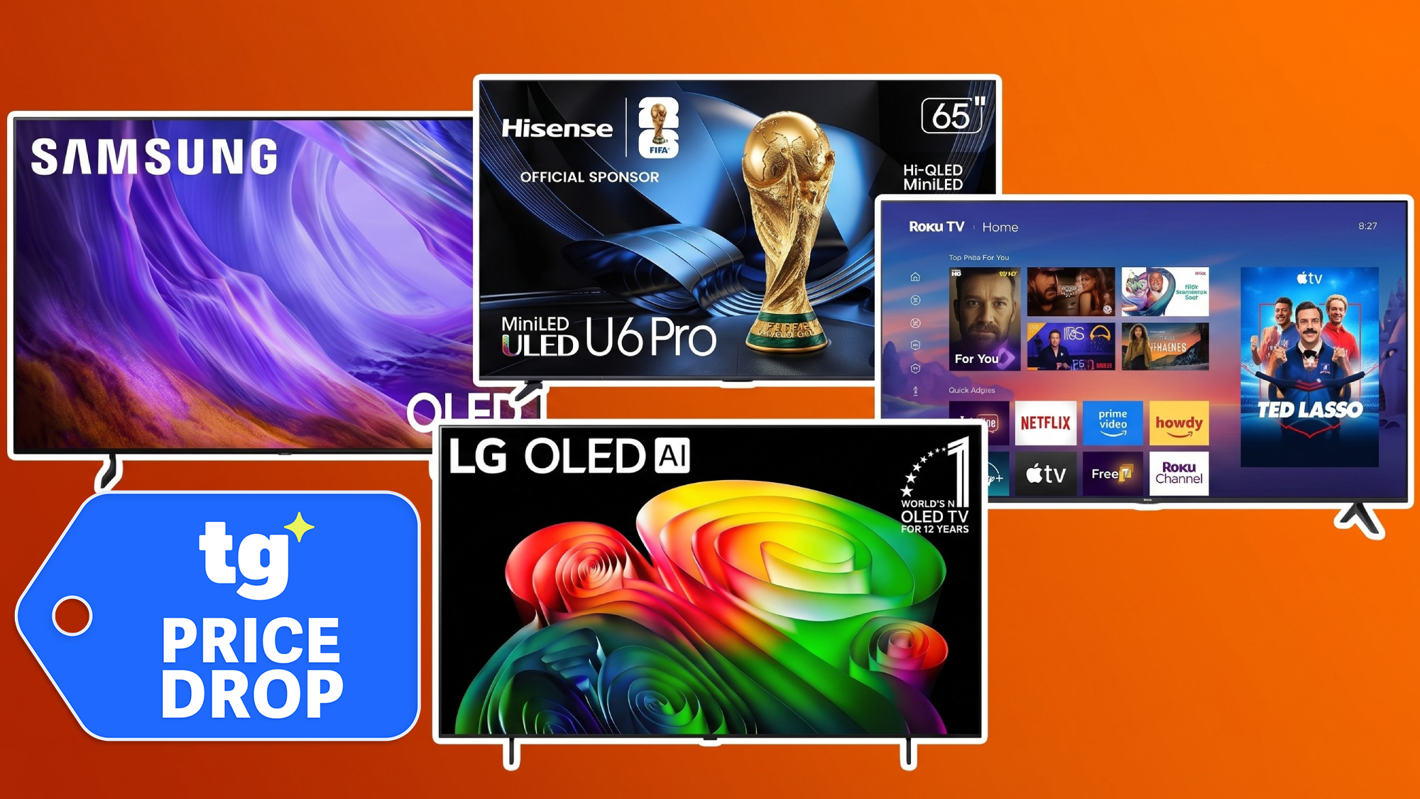 Collage of TVs on sale for Labor Day