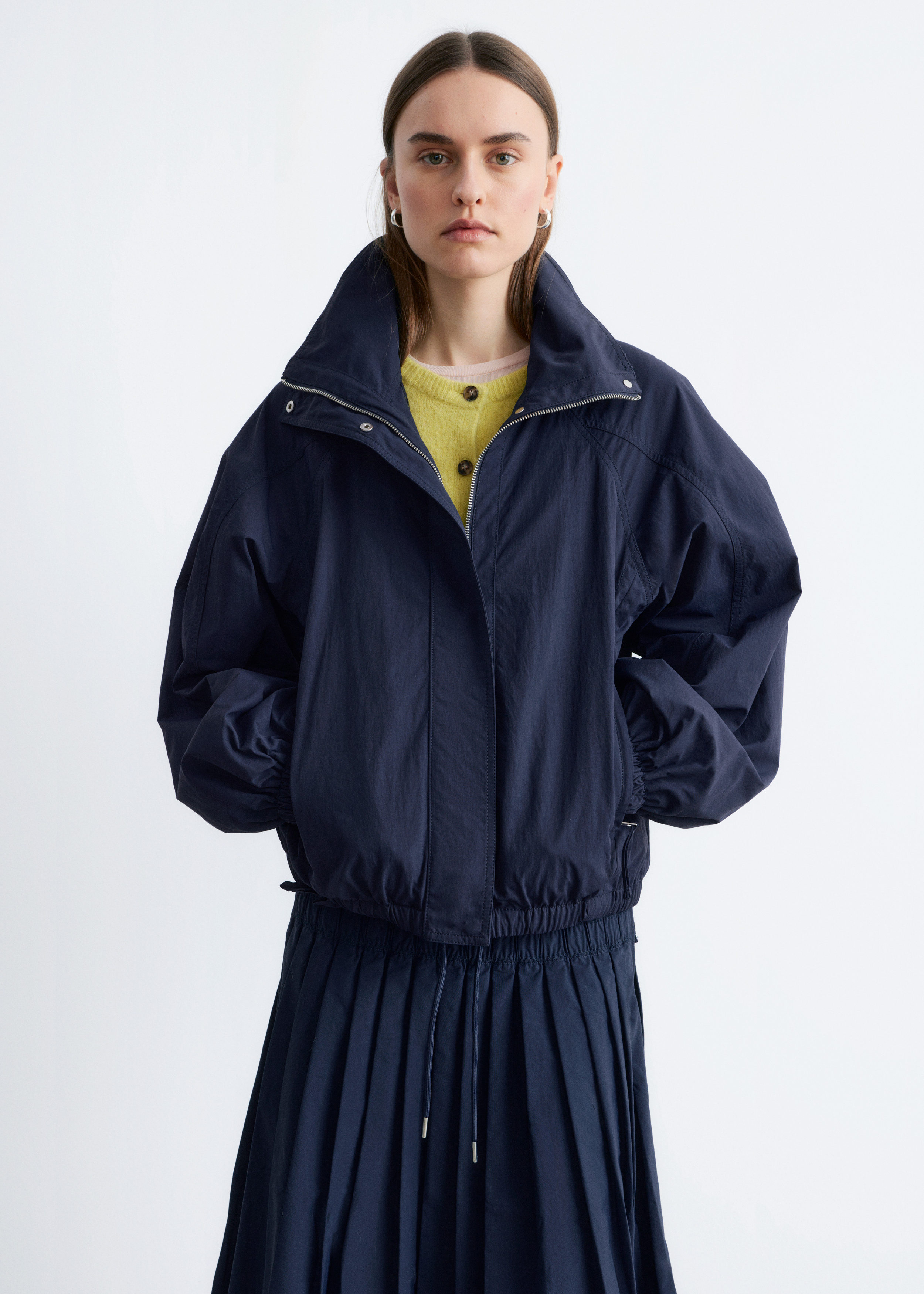 Stand-Collar Drawstring Jacket