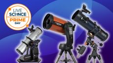 three telescopes on a blue background
