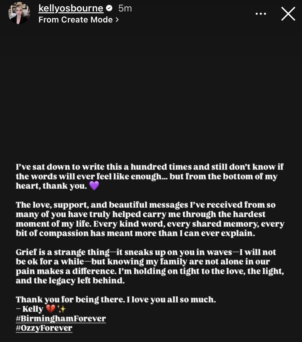 Kelly Osbourne thank you note