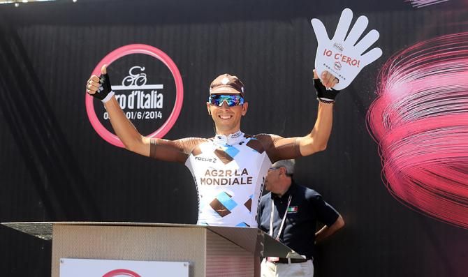 Matteo Montaguti (AG2R La Mondiale) celebrates starting the final stage with two big thumbs up