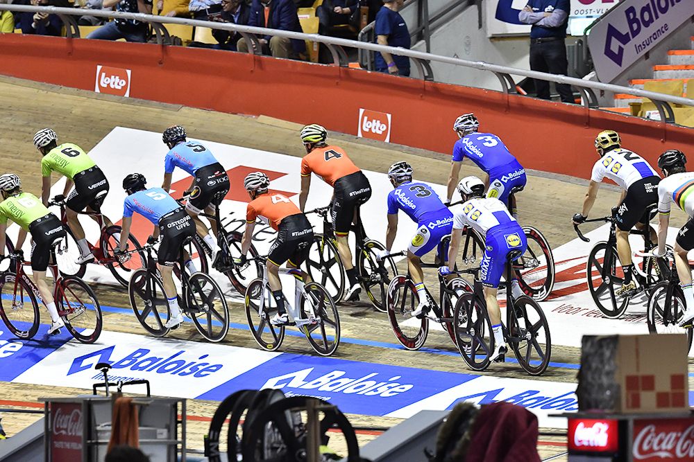 Riders on the track during day 3 of the Gent Six Day