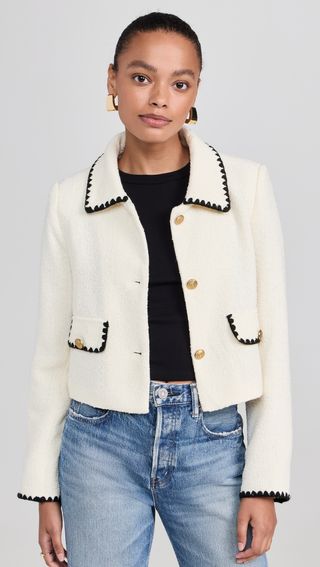 Moon River Long Sleeve Button Closure Cropped Blazer