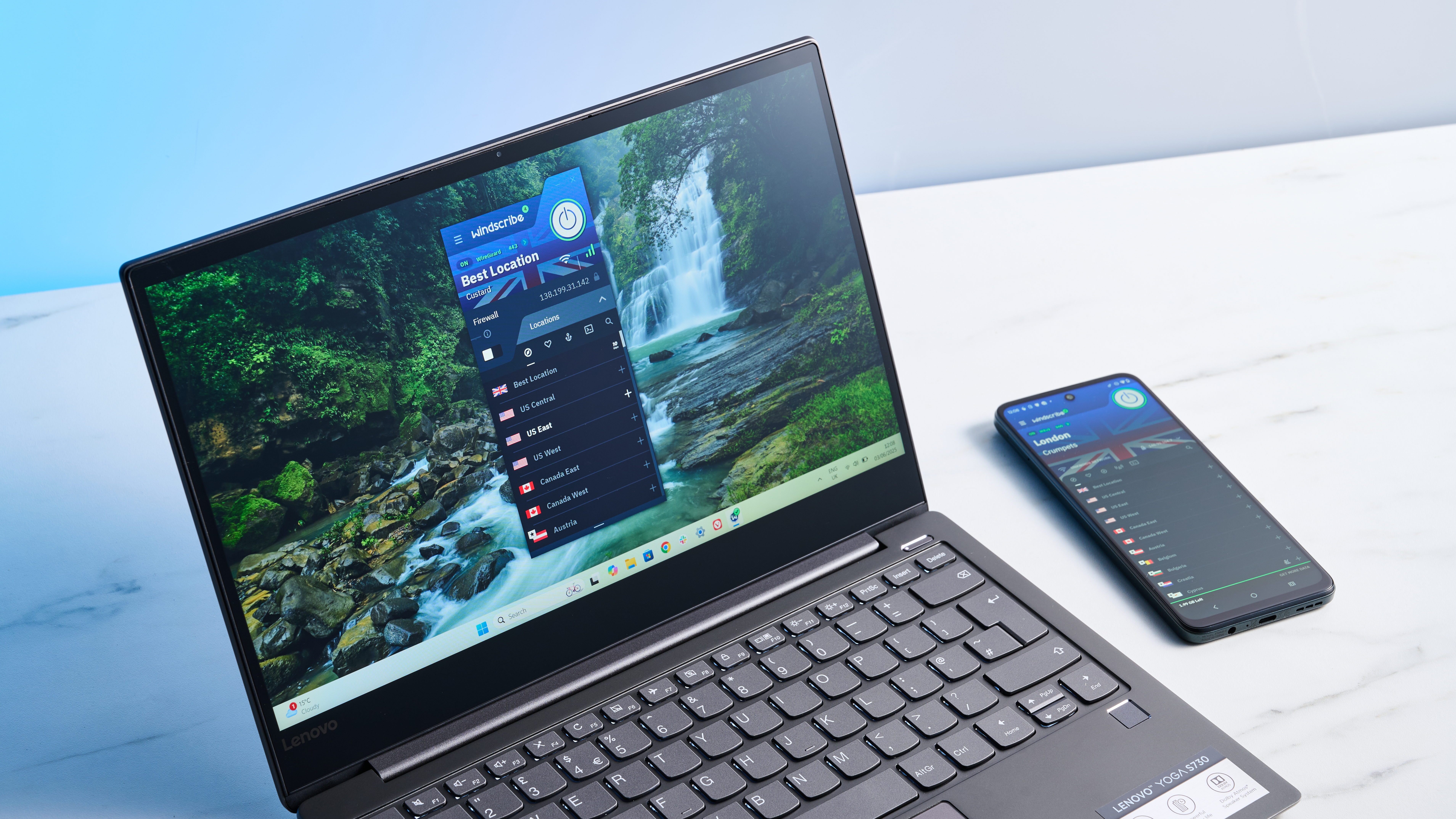 Windscribe Free running on a Windows PC and Android smartphone