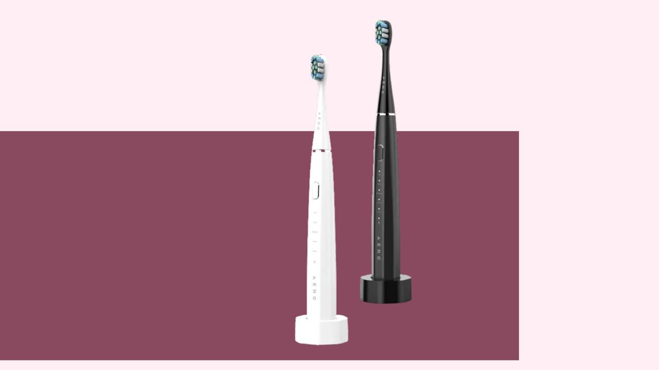 AENO DB2S Smart Sonic Toothbrush in two colours on charging stations