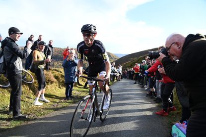 Andrew Feather aboard his Cannondale hill climb bike