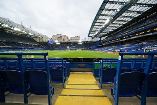 One of the safe standing areas at Stamford Bridge, prior to the match against Liverpool on January 2