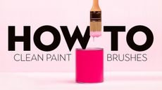 A magenta pink paint tin with paintbrush being dipped into paint with text overlay
