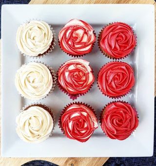 Painting the cupcakes red