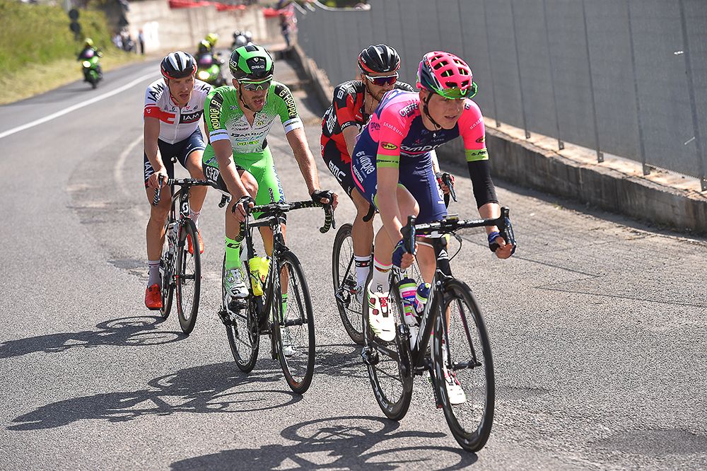 Lampre drives the pace in the break during stage 4.