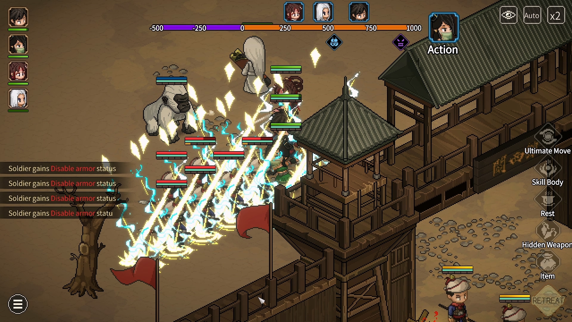 Pixel-art martial artists in tactical RPG Hero's Adventure: Road to Passion