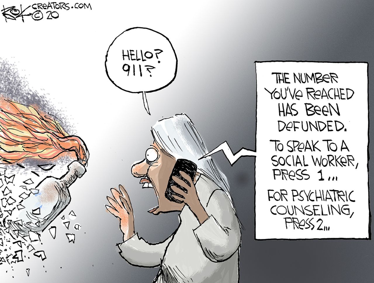 Editorial Cartoon U.S. defund police 911