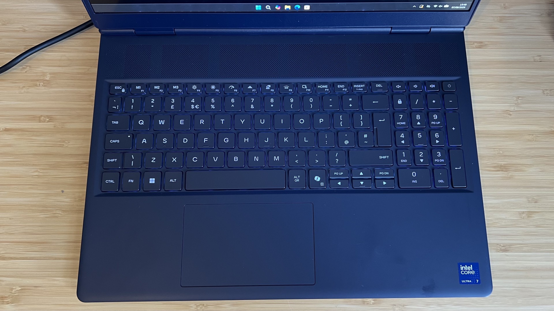 Top down view of keyboard and trackpad on Alienware 16X Aurora 2026 gaming laptop