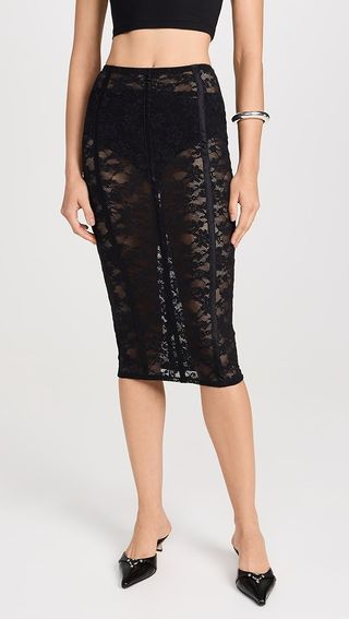 Fleur du Mal Le Stretch Lace Pencil Skirt in Black