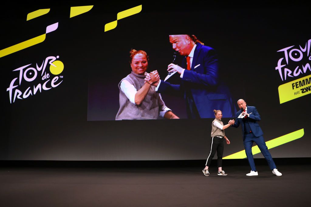 PARIS FRANCE OCTOBER 29 Justine Ghekiere of Belgium and AG InsuranceSoudal Team during the 112th Tour de France 2025 4th Tour de France Femmes 2025 Route Presentation UCIWT UCIWWT on October 29 2024 in Paris France Photo by Rhode Van ElsenGetty Images