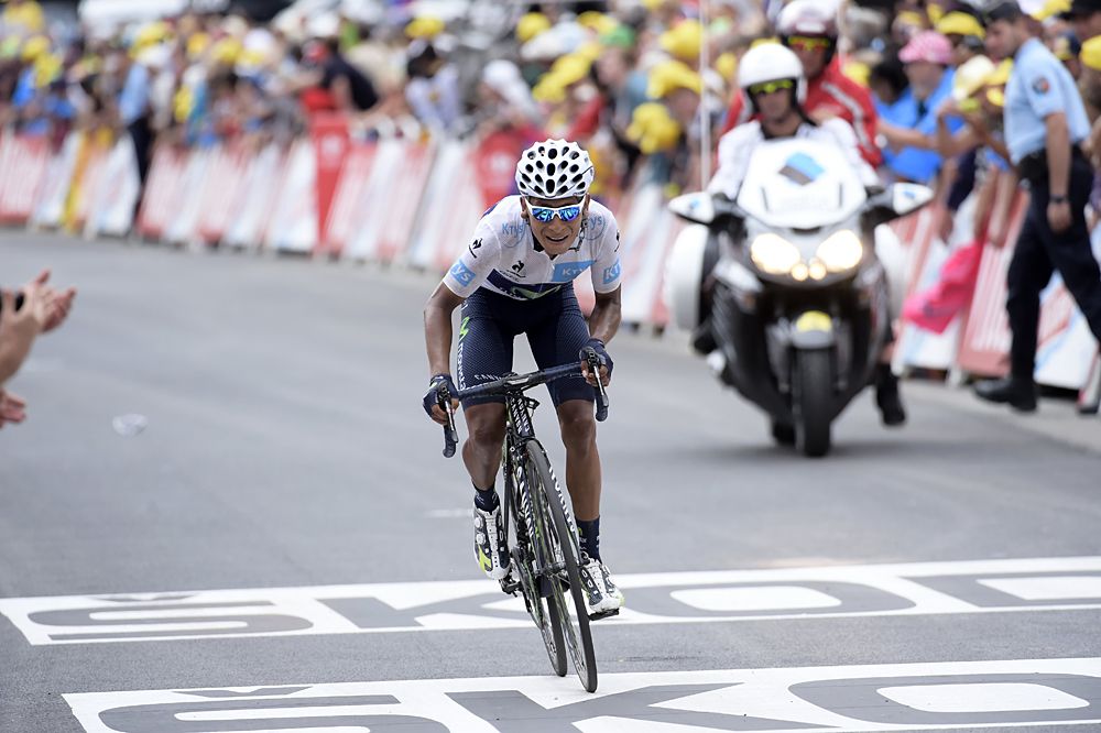 Nairo Quintana comes in for second place on the stage