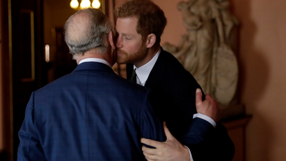 Prince Harry and Prince Charles, Prince of Wales arrive to attend the &#039;International Year of The Reef&#039; 2018 meeting at Fishmongers Hall on February 14, 2018 in London, England