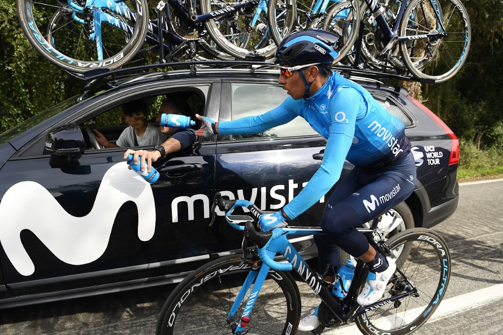 Nairo Quintana at the Movistar team car