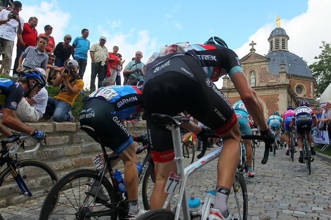 Tyler Farrar (Garmin-Sharp) and Gregory Rast (RadioShack) make the final ascent