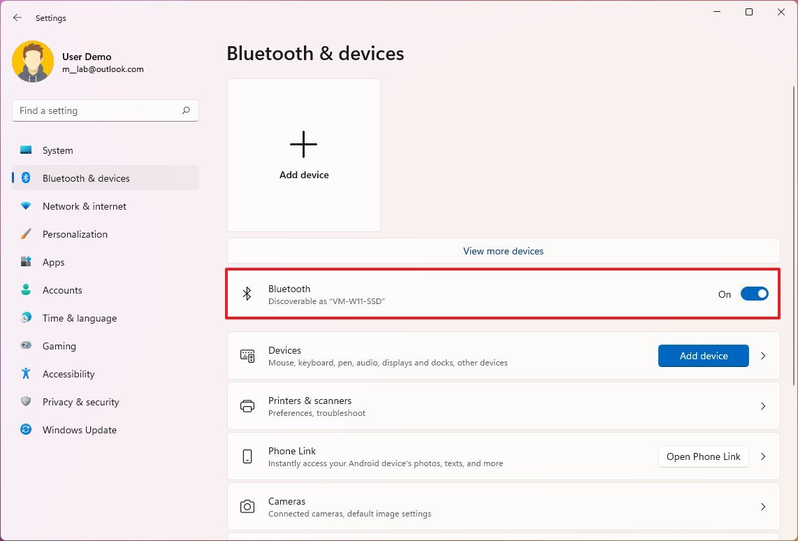 Опция включения Bluetooth