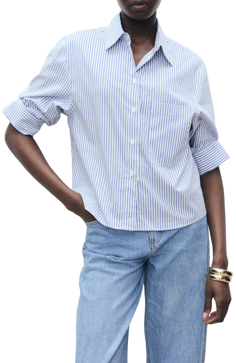 Striped cotton mixed button shirt