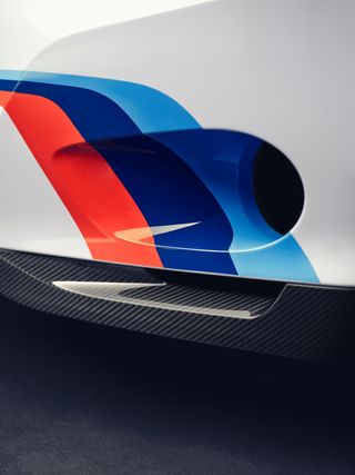 Detail of striped paintwork on BMW 3.0 CSL