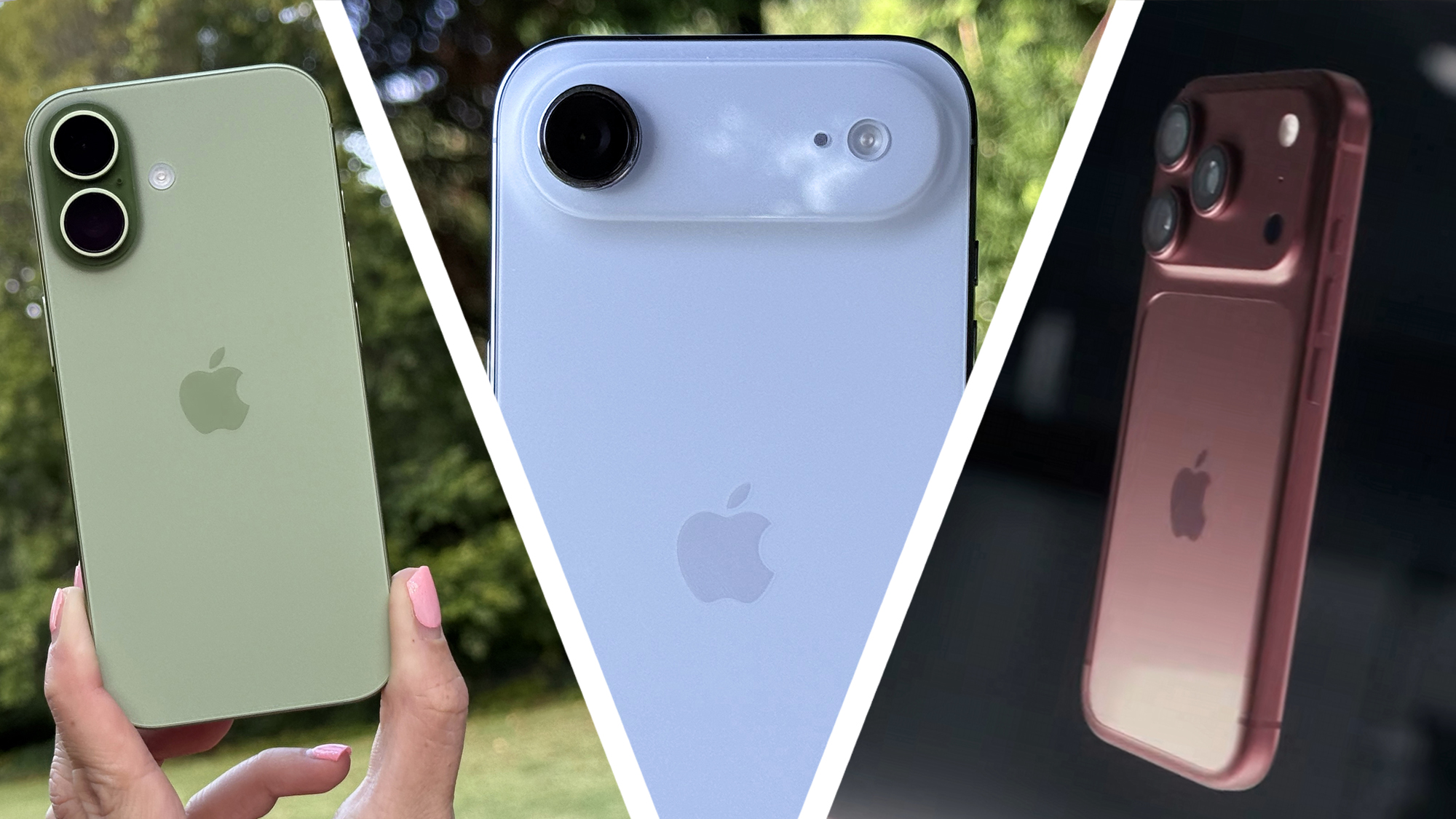 The iPhone 17e next to the iPhone Air and iPhone 18 Pro