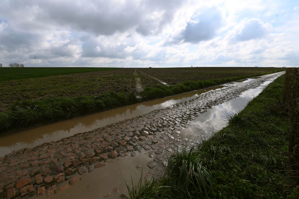 ROUBAIX FRANCE APRIL 07 Cobblestones sector detail view during the ParisRoubaix 2023 Training Day 2 UCIWT on April 07 2023 in Roubaix France Photo by Tim de WaeleGetty Images