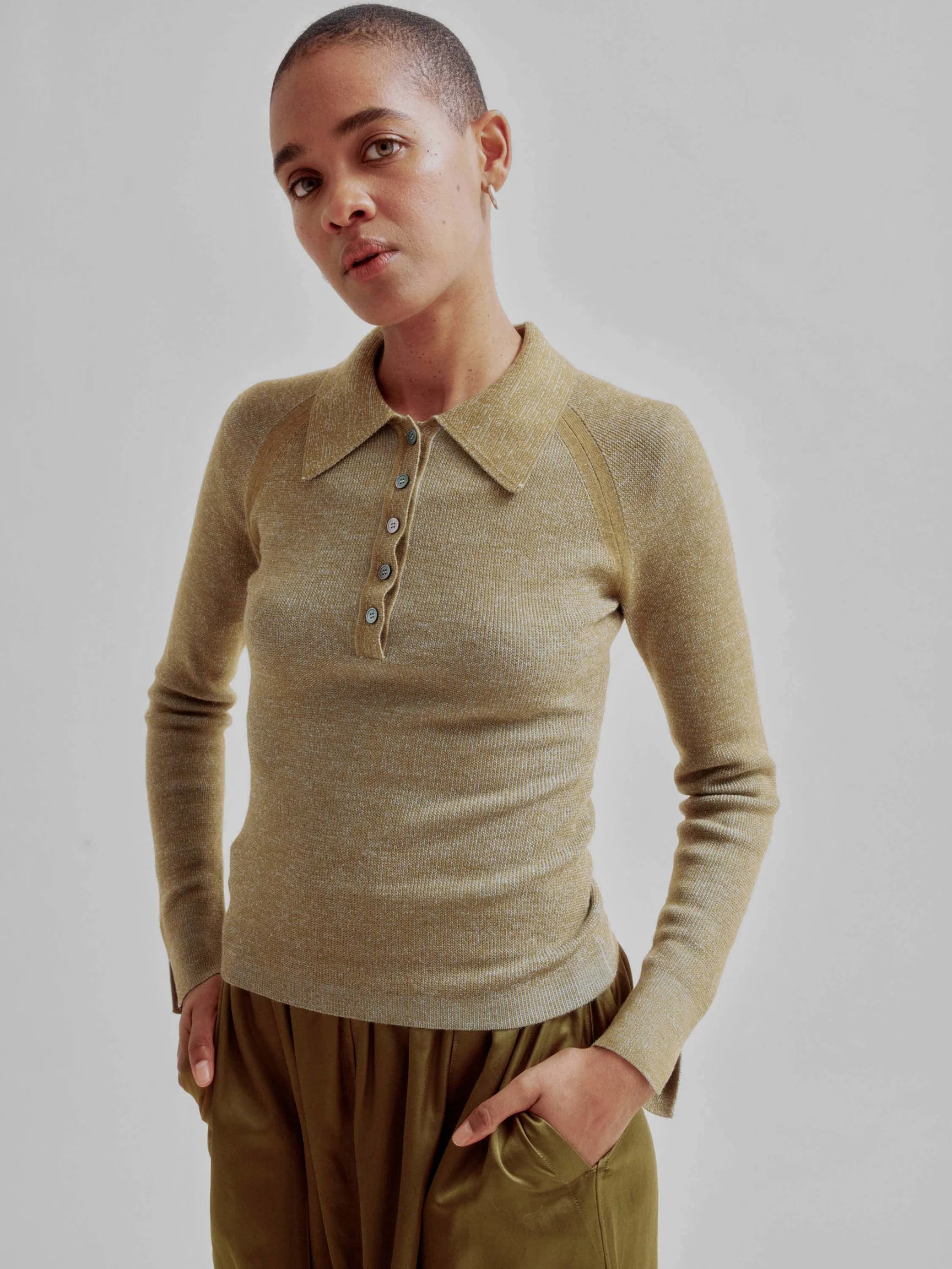 Sayaka Davis, Combo Ribbed Polo in Pickle x Sky Blue