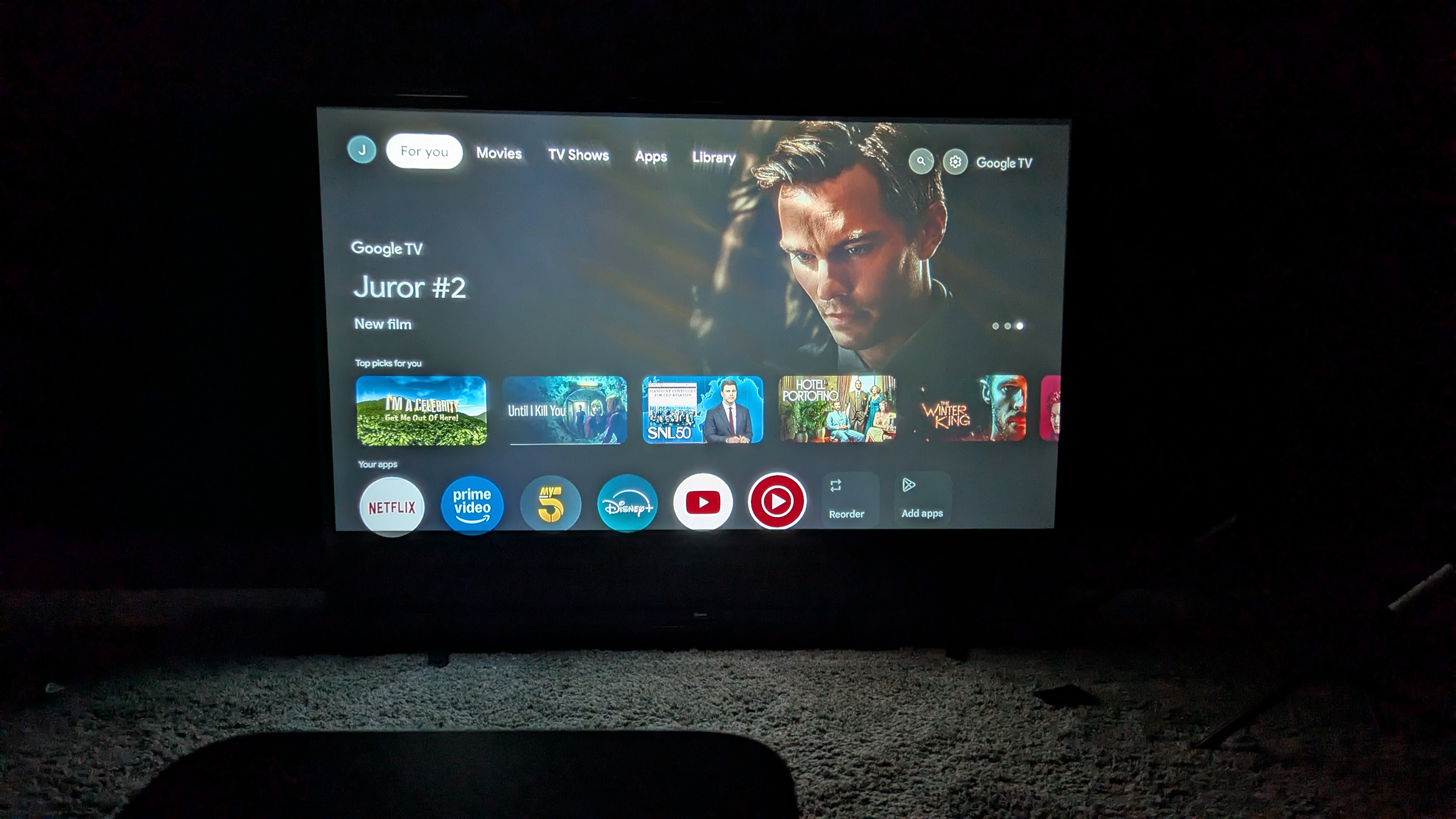 Yaber K3 displaying Google TV home screen