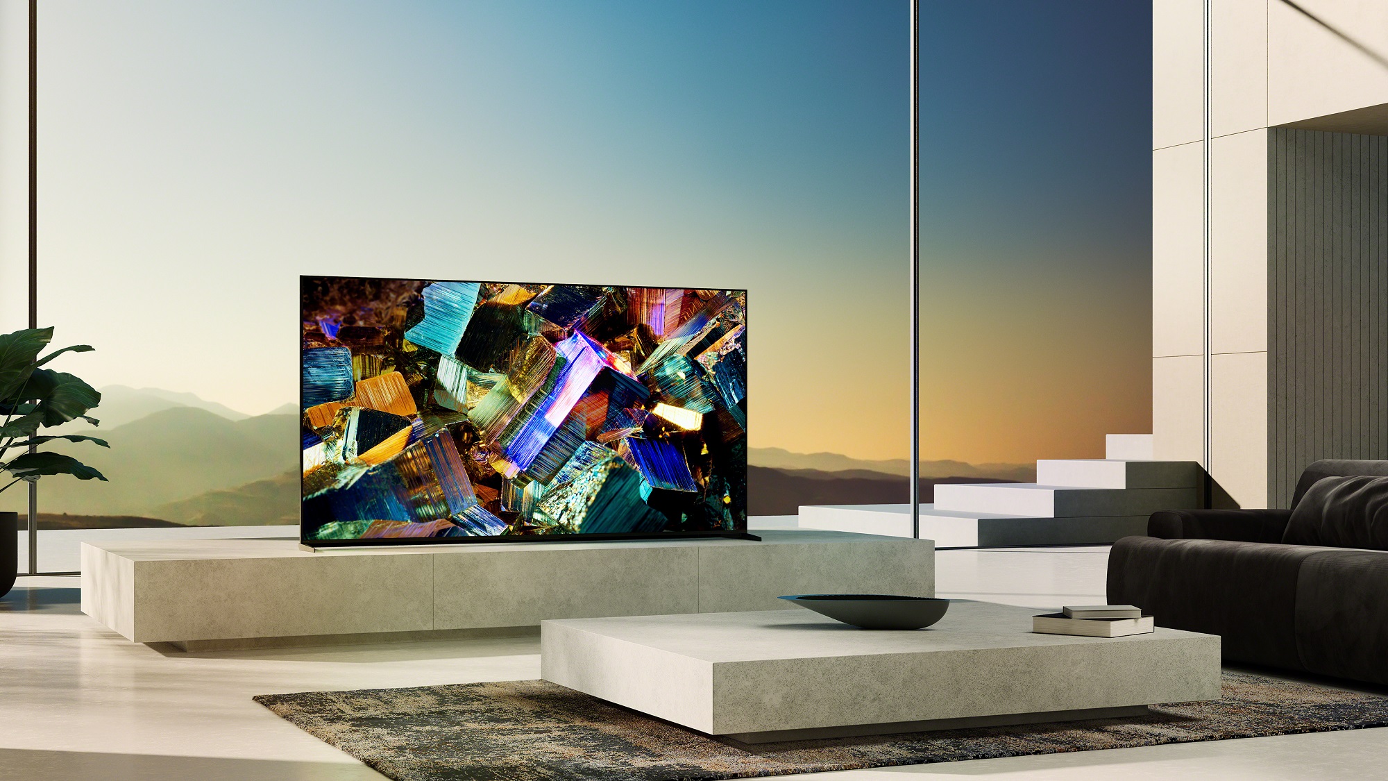 Sony Z9K Mini LED television in brightly lit modern room.