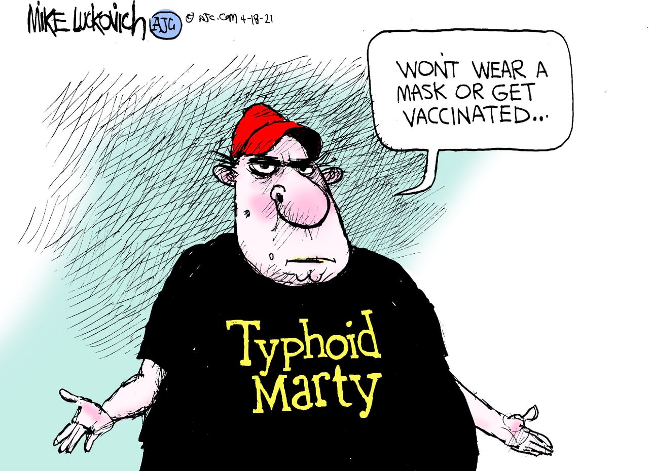 Editorial Cartoon U.S. covid anti vaxxers masks typhoid mary