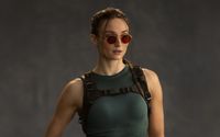Sophie Turner in costume as Lara Croft.